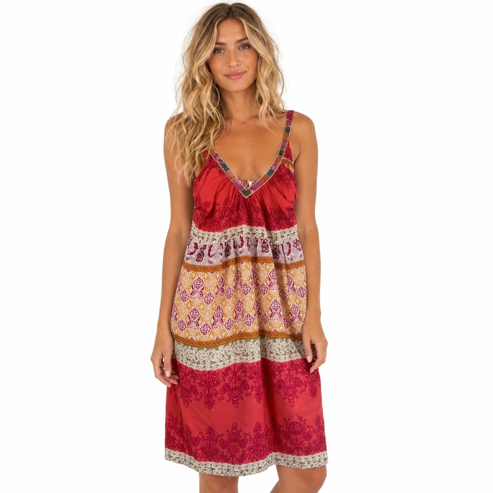 Velvet *100% Silk Boho Luxe Sundress S Beaded Sequin Slip Dress Festival Coastal